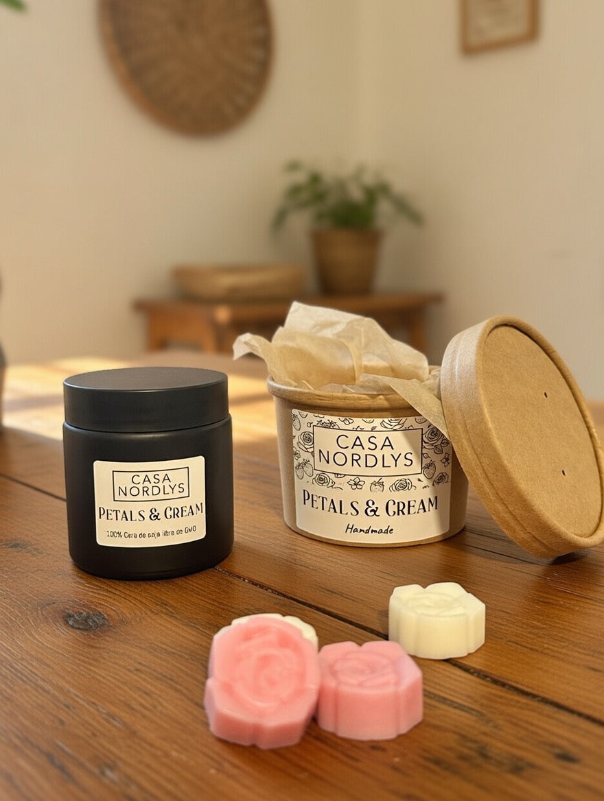 Pack Petals & Cream – Vela aromática + Wax melts de cera de soja